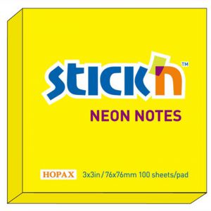 Karteczki samoprzylepne Stick'n 76x76mm, 100szt żółte neonowe